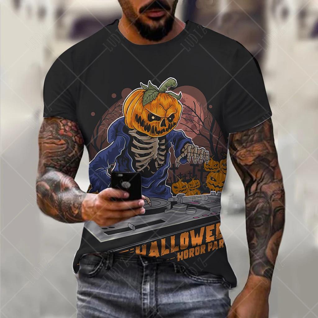 

2023 Halloween 3D Print Men's Pumpkin T-shirt For Men Crew Neck Casual Festival Streetwear Tees Summer Unisex Short Sleeve Tops