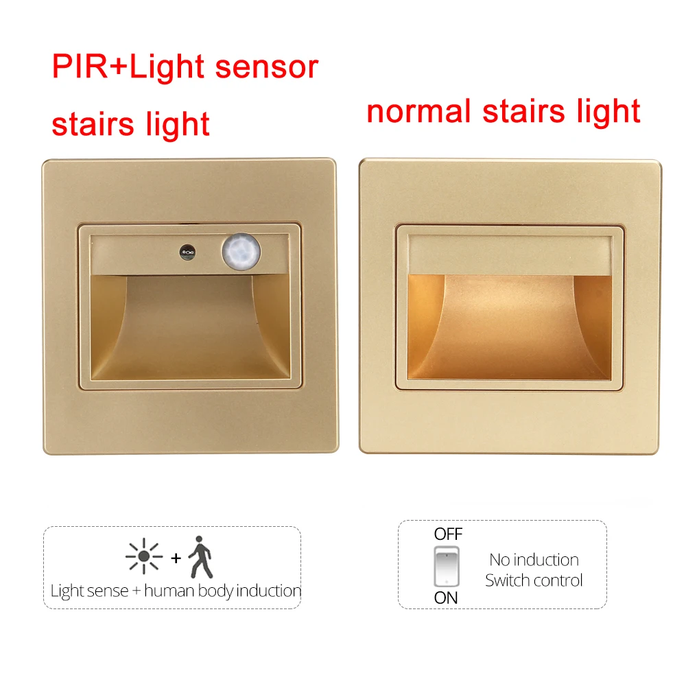 5colors ABS Motion Detector+Sensor lighting 3W Led Stair light LED sconce Wall Light Step lamp Stairway Corridor Foyer Footlight