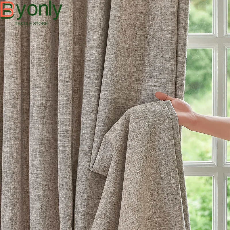 

Japanese Cotton Linen Jacquard Thickened Blackout Curtains for Living Room Bedroom French Window Balcony Customized Finished