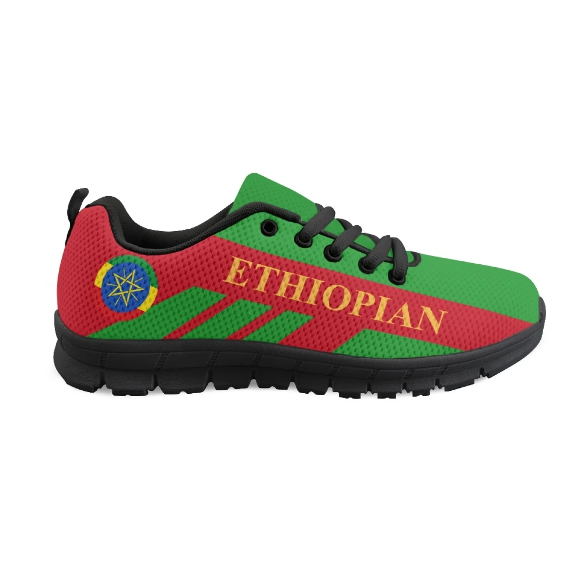 INSTANTARTS Ethiopian Flag Print Women's Lace-up Flat Shoes Autumn Comfort Sneakers Lady Lightweight Casual Walking Tennis 2023