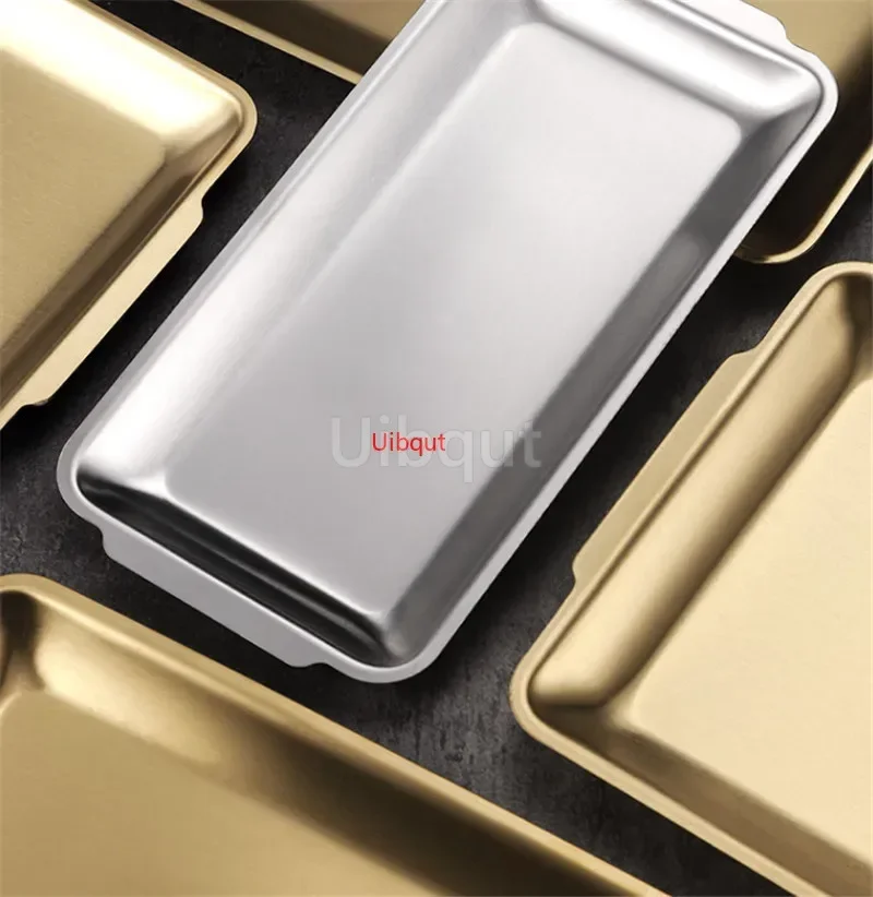 304 gold golden Stainless Steel Food Storage Trays BBQ Sushi Flat Dish Bread Pastry Baking Pan Kitchen Fruit Vegetable Plate 4
