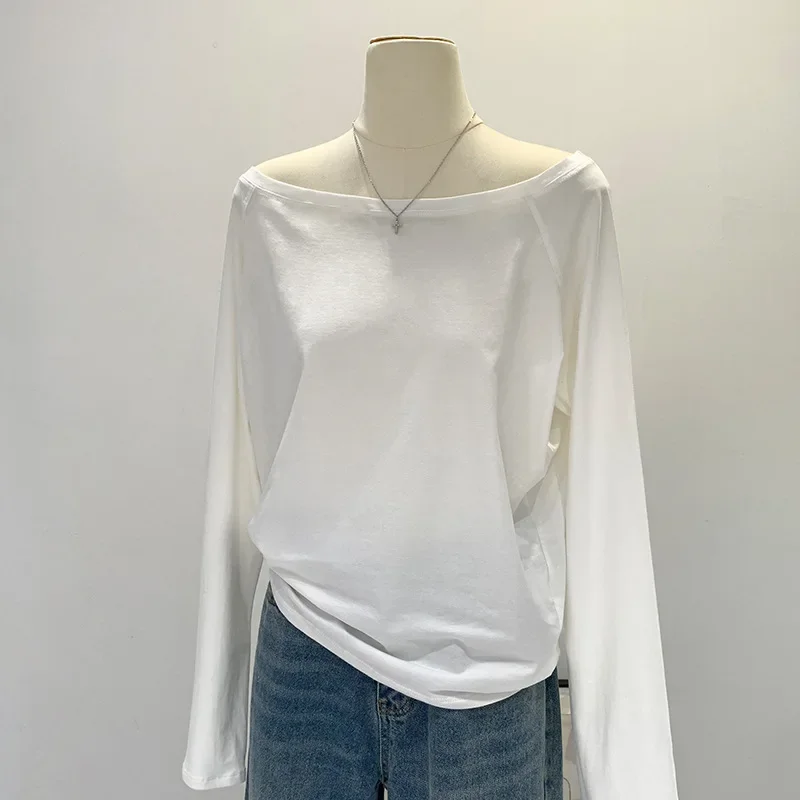 One Shoulder Cotton Long Sleeve Women's Shirt