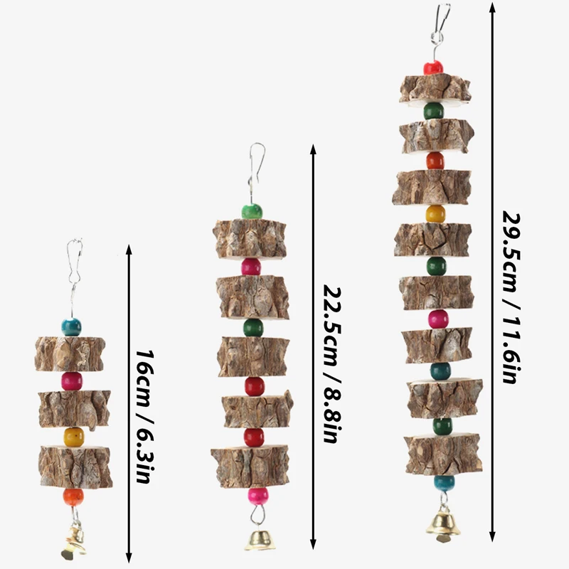 Bird Toys S/M/L For Parrot Chew Bite Hanging Cage Decoration Beak Grinding Colorful Wooden Toy with Bell Birds Supplies