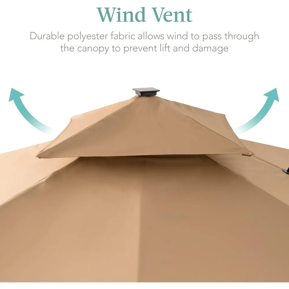 10x10ft 2-Tier Square Cantilever Patio Umbrella with Solar LED Lights, Offset Hanging for Backyard w/Included Fillable Base 4