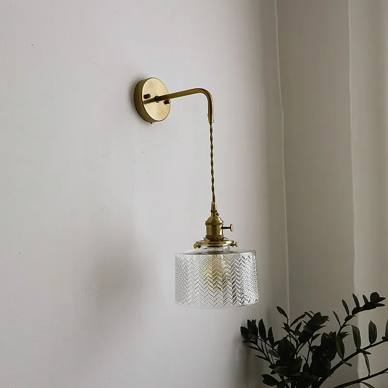 IWHD Green Glass Copper LED Wall Lights For Bedroom Hallway Balcony Vintage Wall Lamp Pull Chain Switch Lampara Mesita Noche Led Wall Lamp Wall Sconces Light Wall Lamp