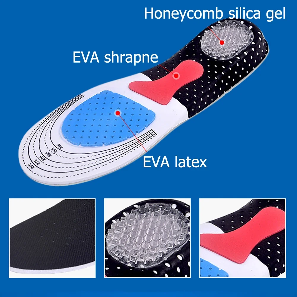 Unisex Silicone Sport Insoles Shock Absorption Sweat-Absorbing Inserts Breathable High-elasticity Support Orthopedic Shoe Pad