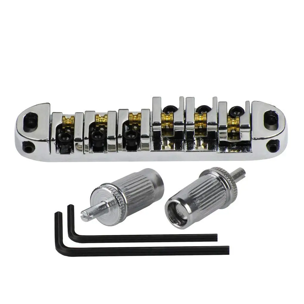 Chrome Metal Plated Roller Saddle Tune-O-Matic Bridge for Les Paul Style Electric Guitar Replacement 2