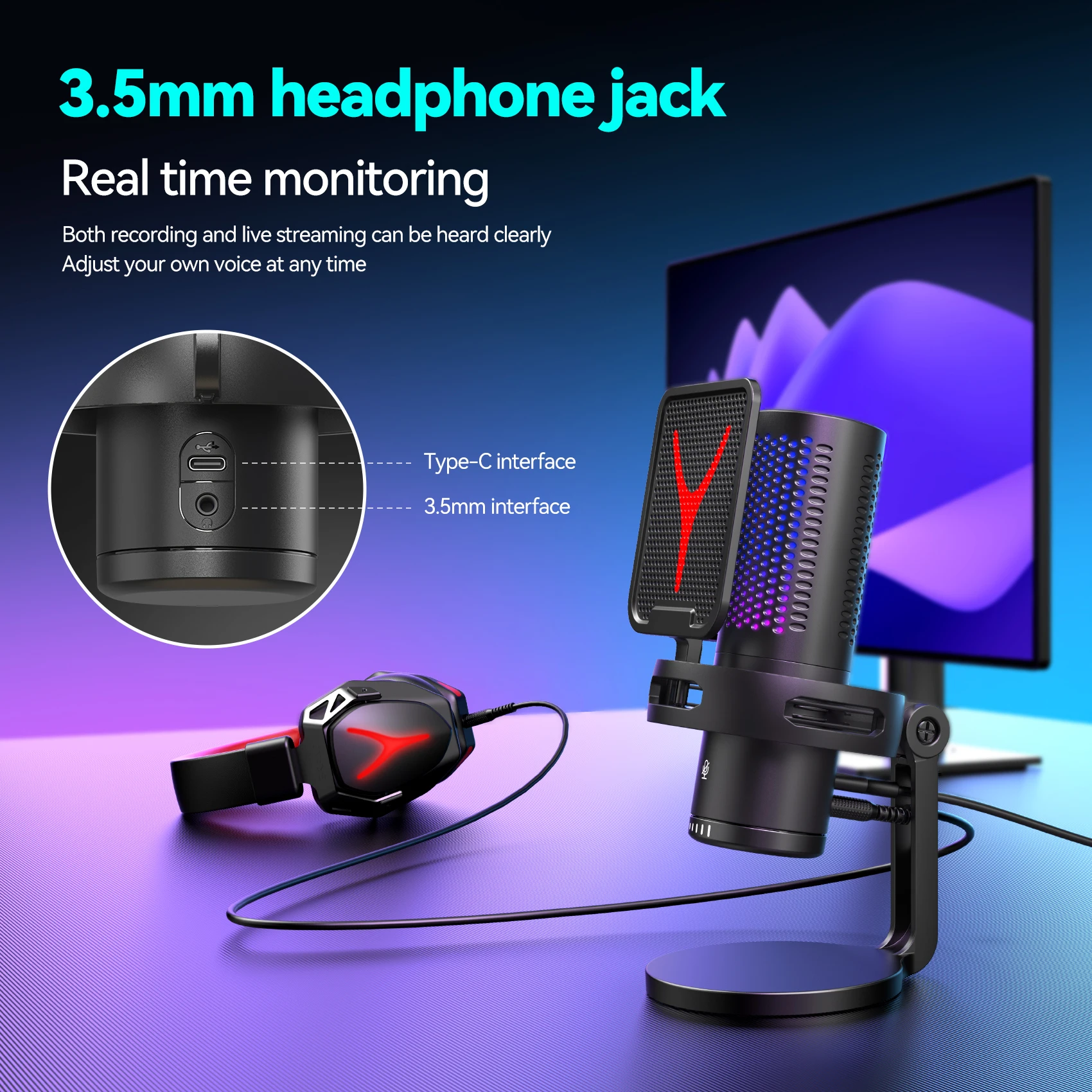 Gaming Microphone Touch Key Condenser for Computer