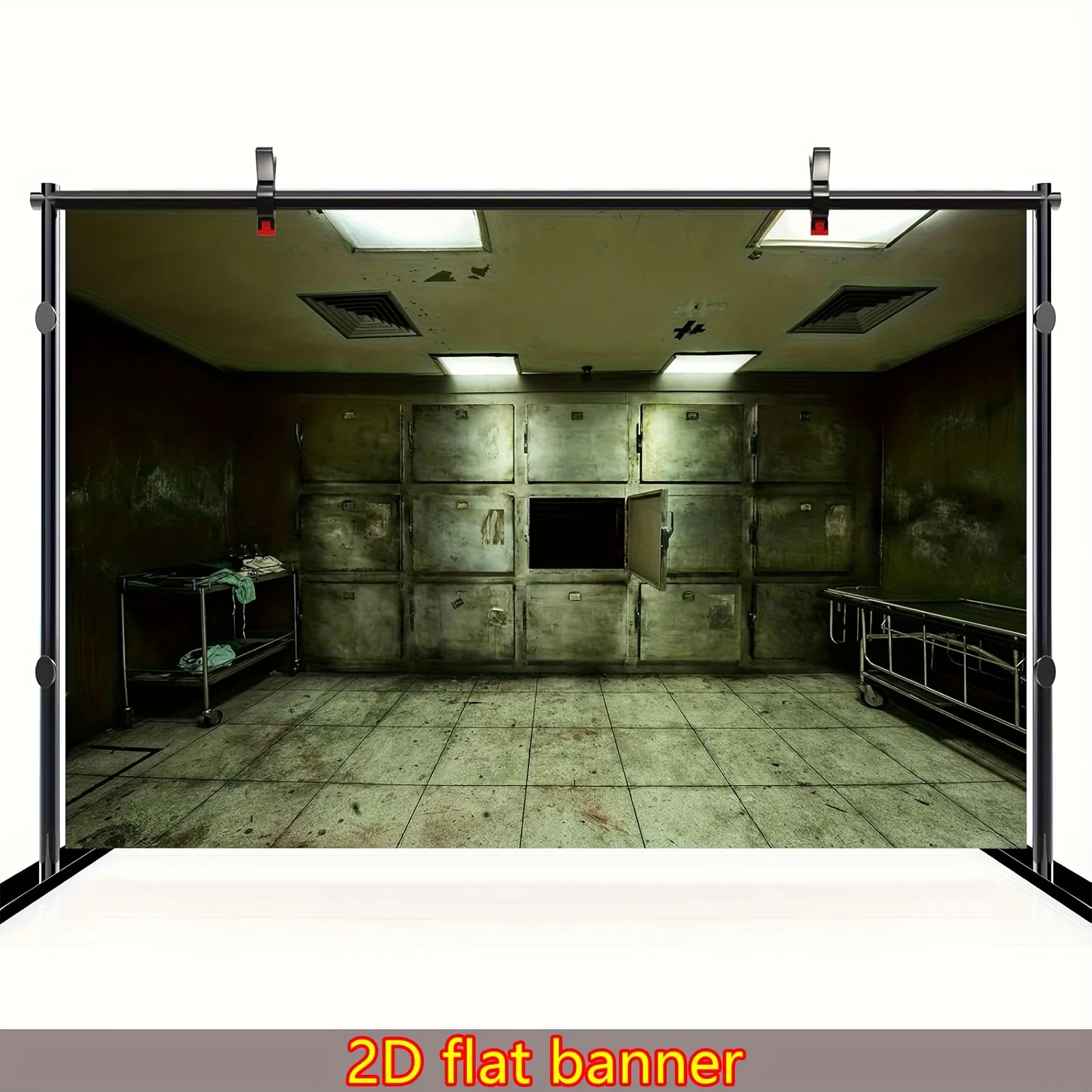 2D-Flachbanner, schreckliches Krankenhaus-Hintergrundset, Halloween-Spukhaus, verlassene Leichensinnendekoration