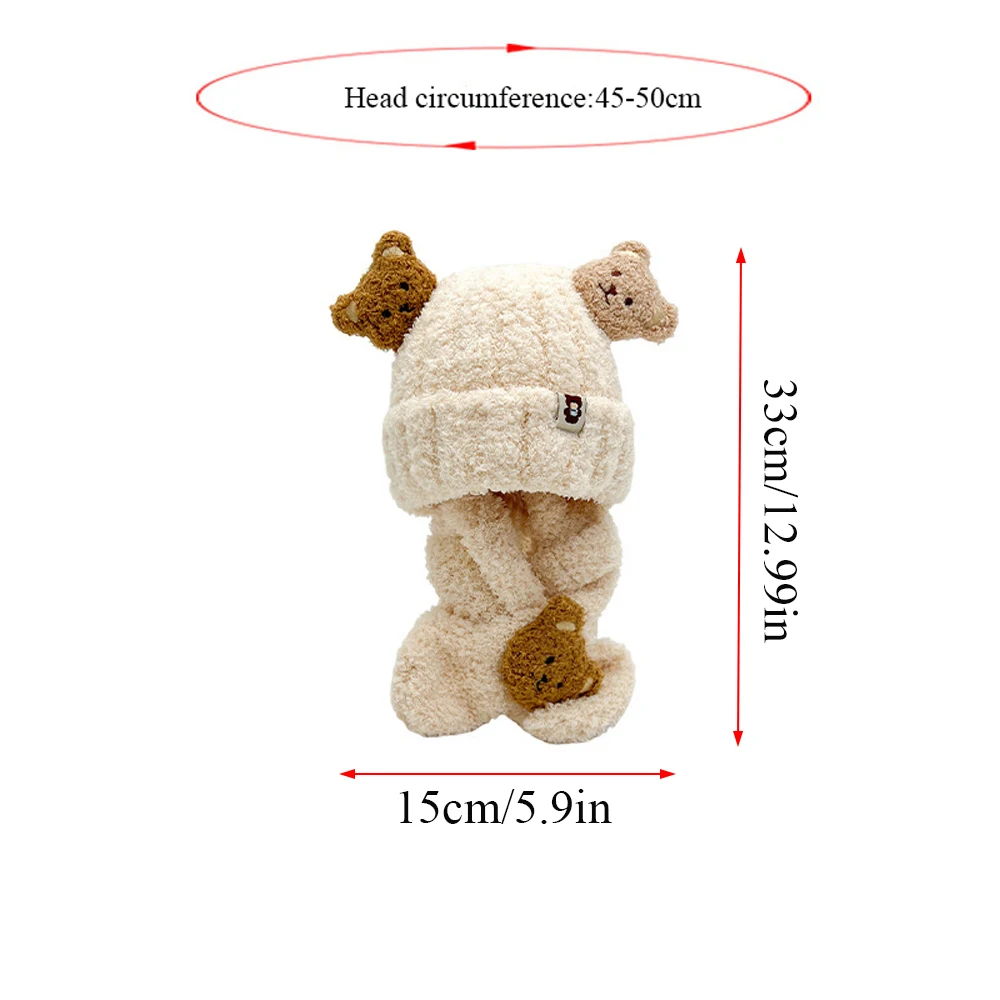 Hot Children Cartoon Bear Hat Scarf Set Autumn Winter Warm Infant Beanies For Boy Girls Soft Comfortable Neck Warmer Plush Hats