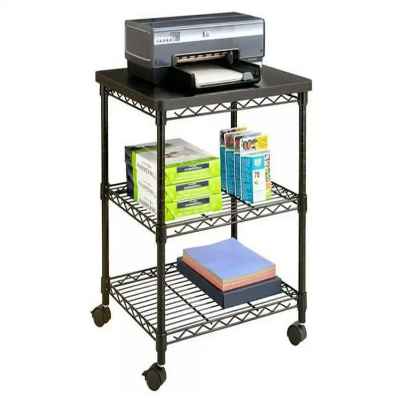 5207BL Desk Side Wire Machine Stand, Three-Shelf, 24w X 20d X 27h, Black
