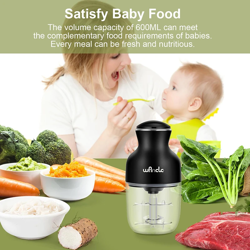 Wancle 0.6L Household Meat Grinder Food Processor Stainless Steel Blade 350W High Power Vegetable Fruit Chopper Kitchen Grinder 5