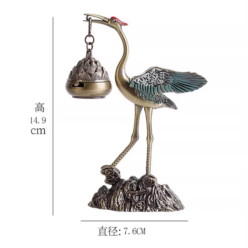 Creative Mini Aromatherapy Incense Burner, Home Indoor Zen Tea Ceremony Decoration, Metal Crane Shape Small Hanging Furnace, 1Pc