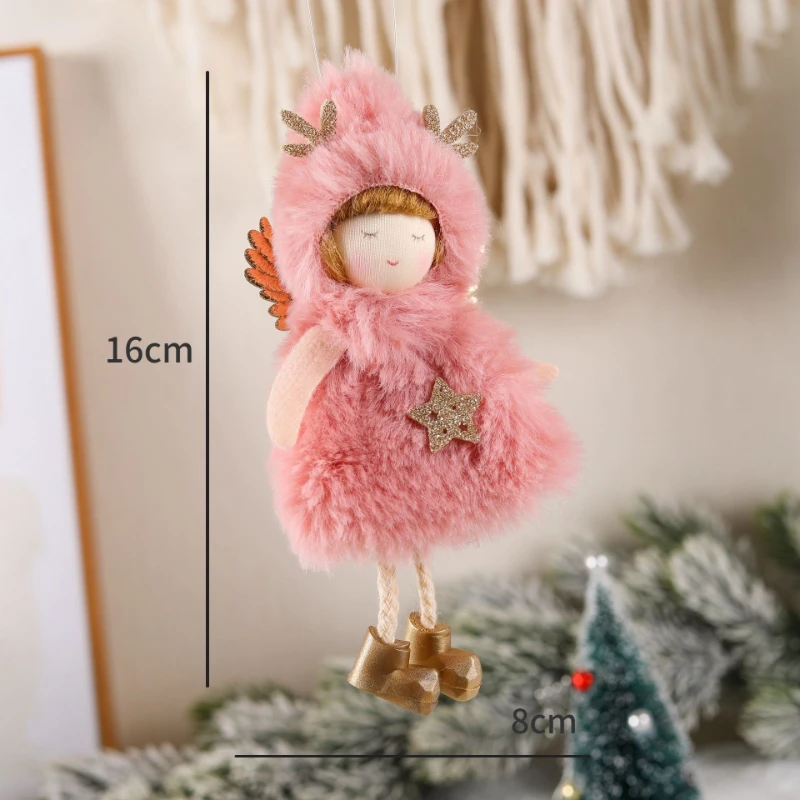 Lovely pink Plush Christmas Angel Girl Doll Oranments Xmas