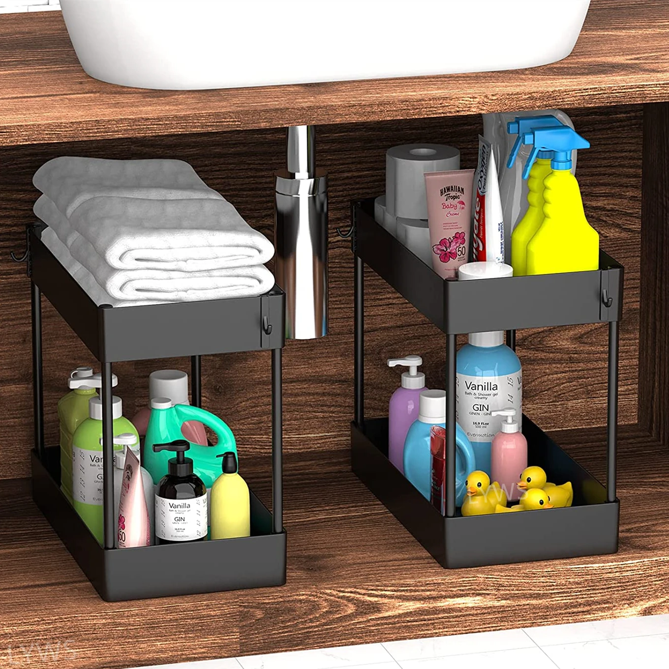 Under Sink Storage Organizer 2 Tier Drawer Multipurpose Rack Cabinet Under Sink Storage Rack Bathroom Kitchen Organizer 2