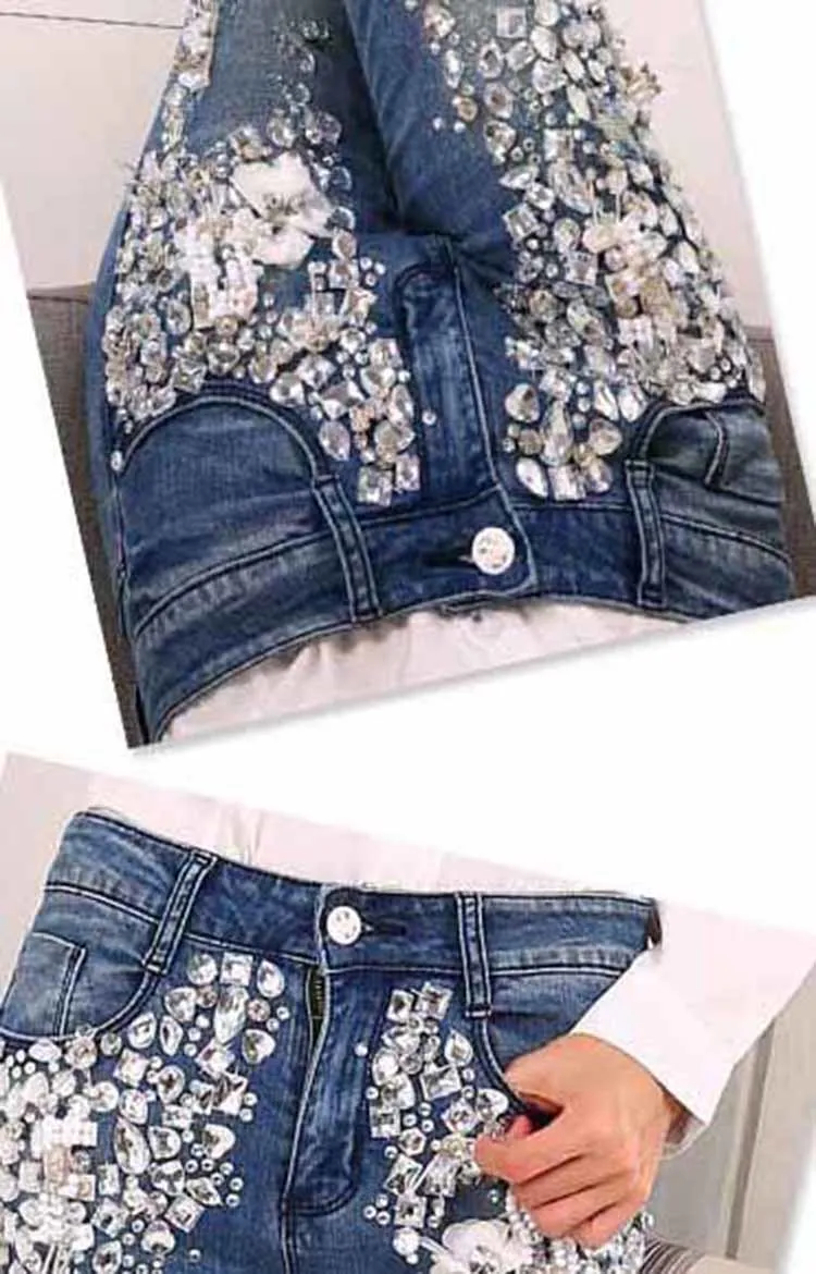 jeans spring autumn fashion Rhinestones Diamond skinny Women Denim Jeans Skinny Slim Stretch Pencil jeans women's clothing stores