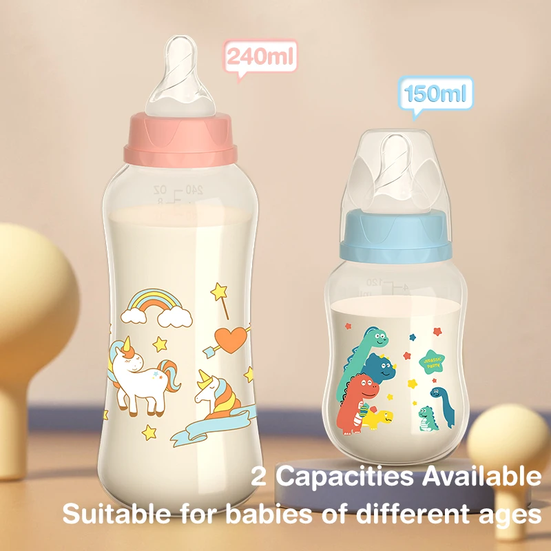 Baby PP Bottle Wide Mouth Newborn Baby Bottle with Handle Milk Newborn Pattern Cup BPA Free 150/240ML milk bottle,feeding bottle
