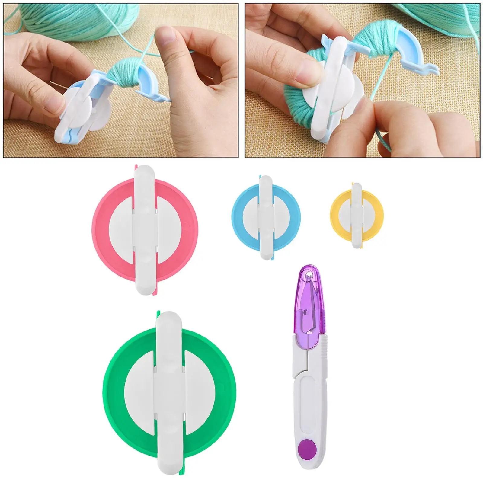 Wayion Art DIY 4 Size Pom Pom Maker Fluff Ball Bobble Weaver Needle Craft Knitting Wool Tool Kit with A Thread Cutter Scissors