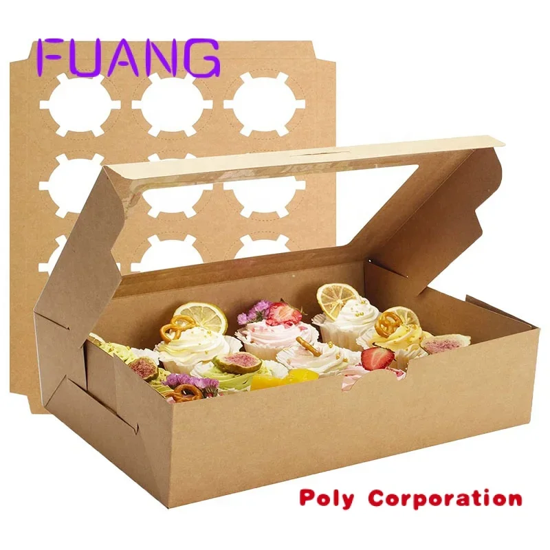 

Custom Wholesale Bulk Kraft Paper Window Clear 12 Hole Muffin Cup Cake Cupcake Packaging Box