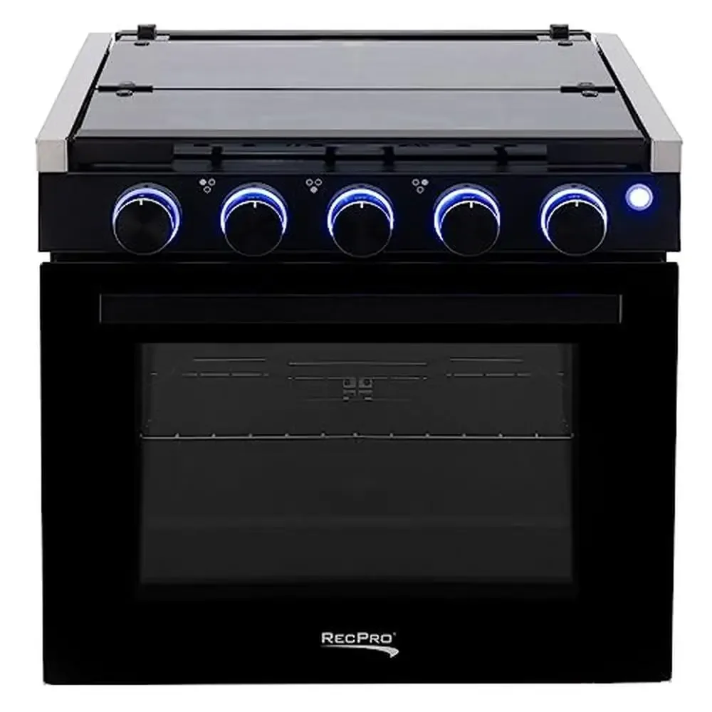 Gas Range Stove 21" Tall 6500/8000 BTU Three Burner 7100 BTU Oven 1.8 Cu. Ft Capacity Optional Vented Stainless Steel/Black RV