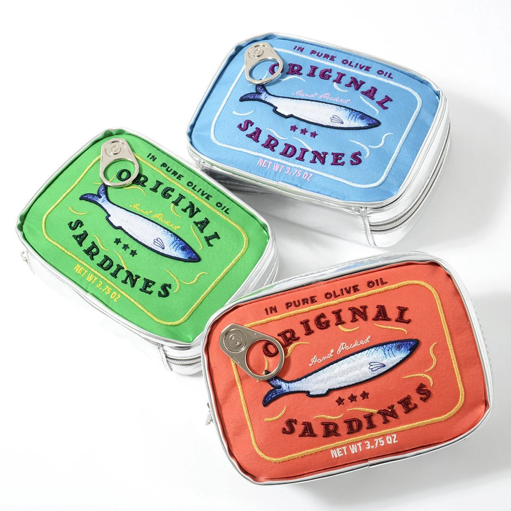 Cute Cosmetic Bag Sardines Cans Shape Funny Packages Creative Portable Toiletry Bag Fashion Zipper Small Soft Makeup Bags 5