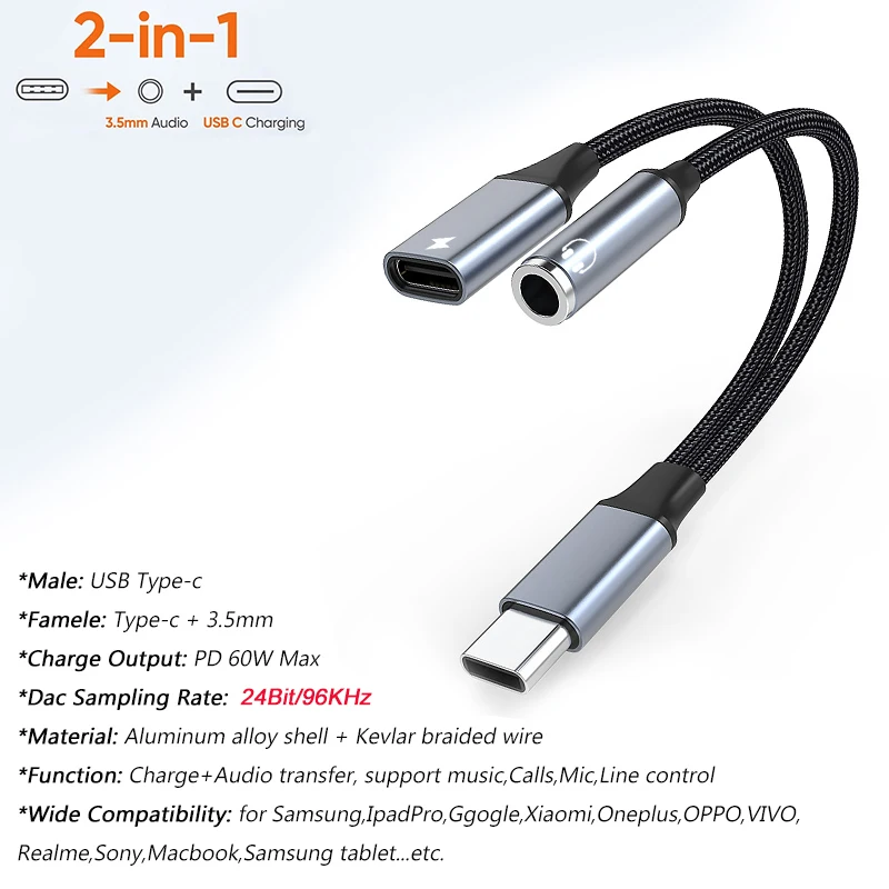 UGREEN Adaptador USB C a Jack 3.5 mm y 30W Cargador PD Carga