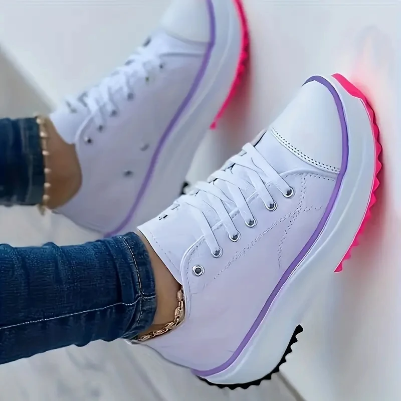 Womens Sneakers Running Shoes Women's Chunky Canvas Shoes Non Slip Lace Up Casual Sneakers Thick Sole Running Sports Shoes