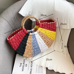 Luxury Designer Straw Handbag: Women's Summer Raffia Woven Beach Tote - As picture (B - colorful)