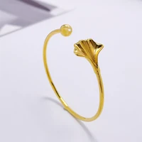 Gold Plated Women's Hand Bracelets Stainless Steel Ginkgo Leaf Cuff Bangles Pulsera Trendy Jewelry Accessories Party Gifts 2