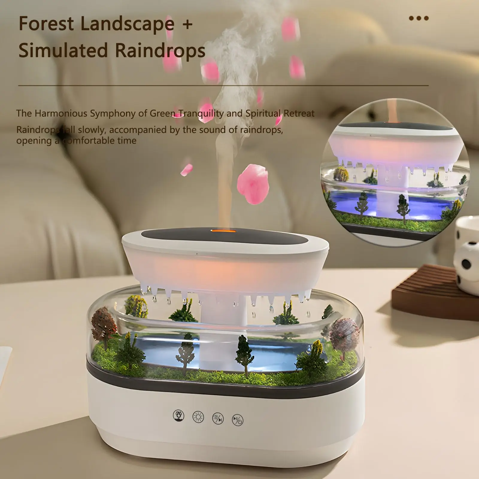 Essential Oil Diffuser 250ml White Noise Cloud Rain Humidifier Water Drip Aroma Diffuser Air Humidifier with 7 Colors Light