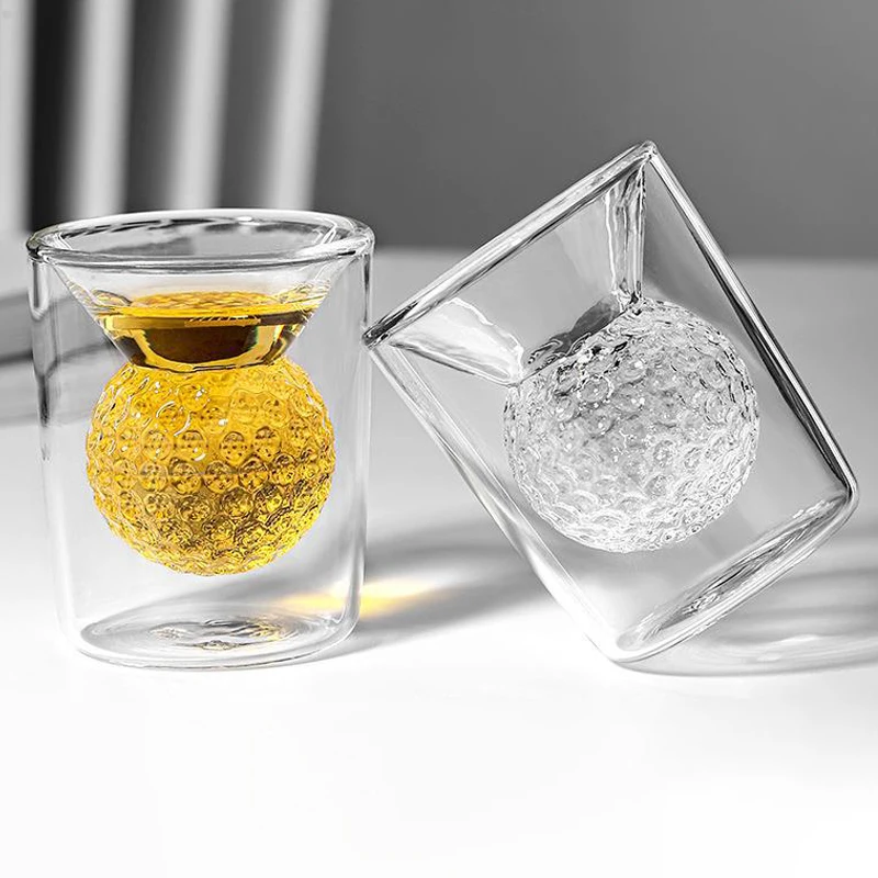 50ml Golf Ball Shape Double-layer Thickened Glass Cup Clear Wine Tea Water Mug Whiskey Cocktail Shot Glasses