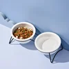 Cat Ceramic Double Food Water Bowls White Small Dog Drinking Eating Feeding Bowl with Stand Pet Neck Guard Feeders 3