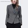 Elegant Suit Collar Women' Grey Woolen Blazer Slimming Short Female Autumn Winter Jackets Fashion Office Ladies Working Coat 2