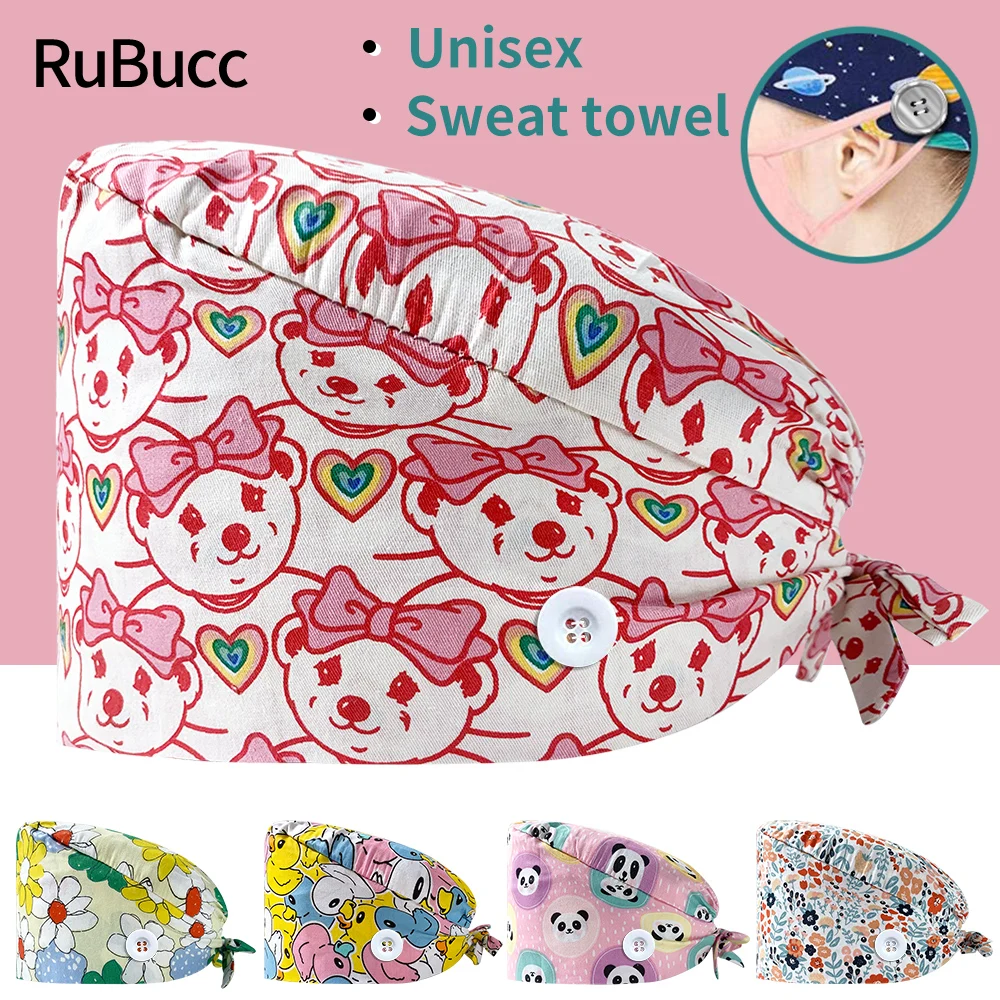 

Wholesale Operating Room Medical Hats Cartoon Animal Printed Nurse Cap Oral Dental Outpatient Baotou Work Caps Nurse Accessories