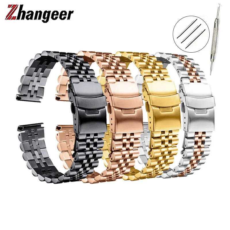 

18mm 19mm 20mm 21mm 22mm 23mm 24mm 26mm 28mm 30mm Watch Strap Solid Stainless Steel Wristband Safety Folding Buckle Accessories