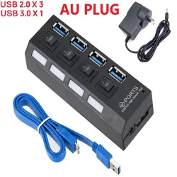 High - Speed USB 3.0 Hub with 4 or 7 Ports and External Power Adapter (4 Port HUB - AU Plug)