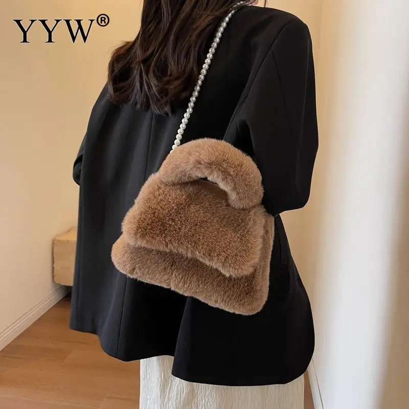 2023 Luxury Faux Fur Women'S Handbags For Women Furry Handbags Fluffy Purse Plush Top Handle Bag Fall Winter Fuzzy Crossbody Bag