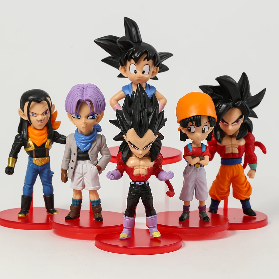 6 Pcs/Lot 8Cm Dragon Ball GT Figure Son Goku Super Saiyan 4 and Pan Model  Dolls