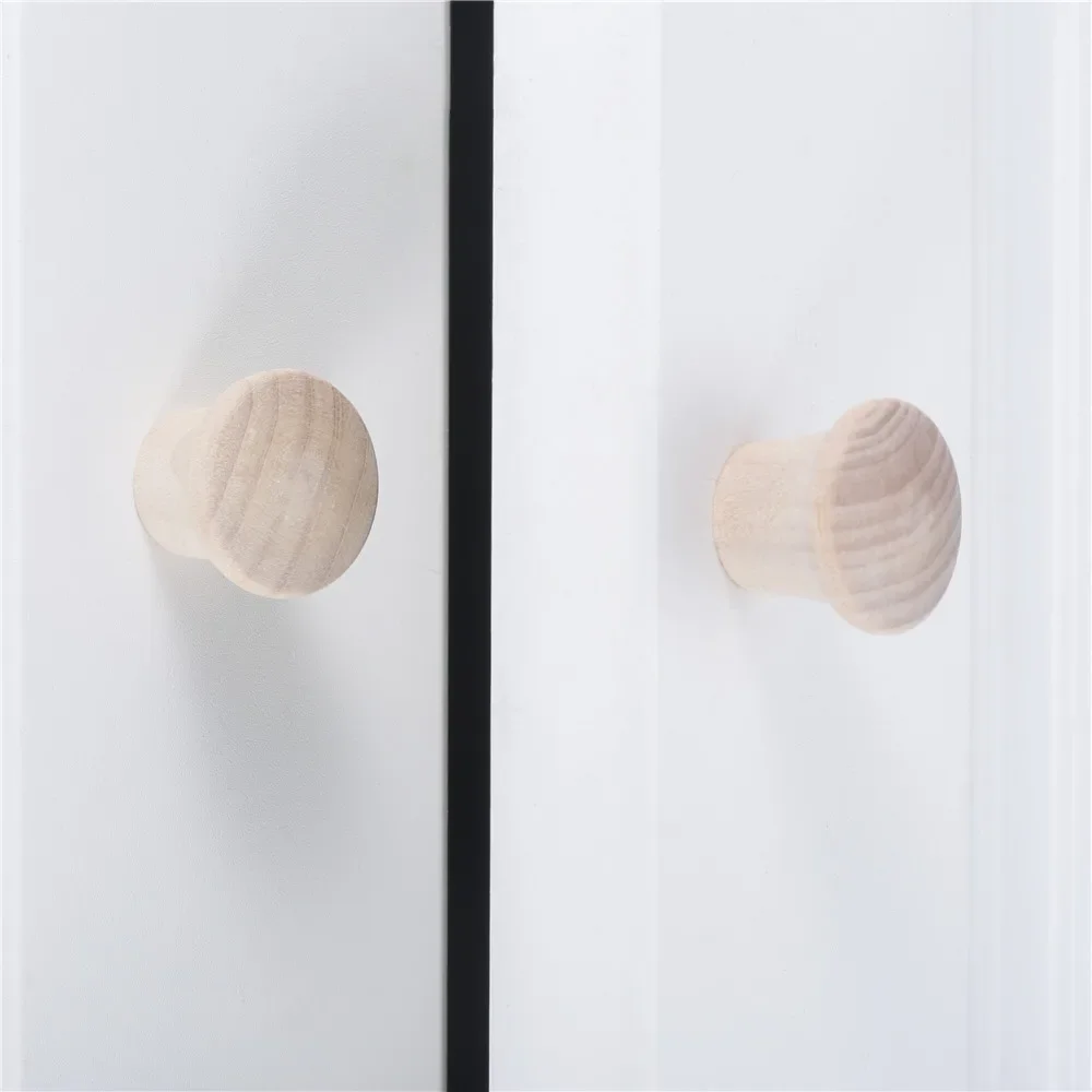 5pcs Mini Wooden Pull Knobs with Screws 23*20mm Round Single Hole Decorative Handles for Cabinets Drawer Dresser Wardrobe Closet