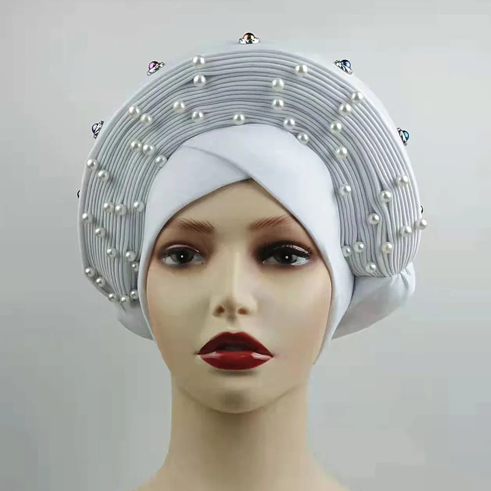 

Новейший африканский материал Auto Gele Aso Oke, головной убор для Aso Ebi Aready, Африканский женский головной убор, тюрбан с бусинами