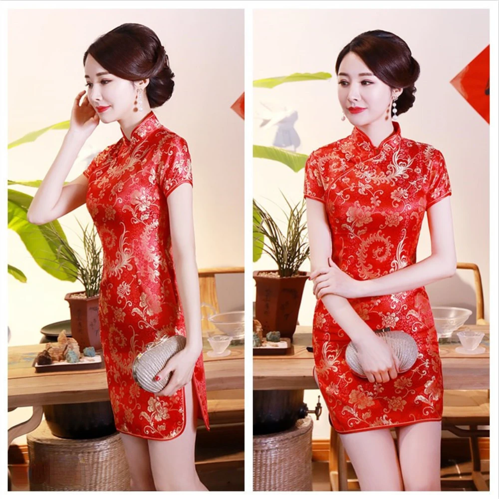 

Elegant Cheongsam Vintage Dress Ethnic Style Mini Dress Vestido De Festa Party Sexy Dresses Women Clothing Chinese Style Qipao