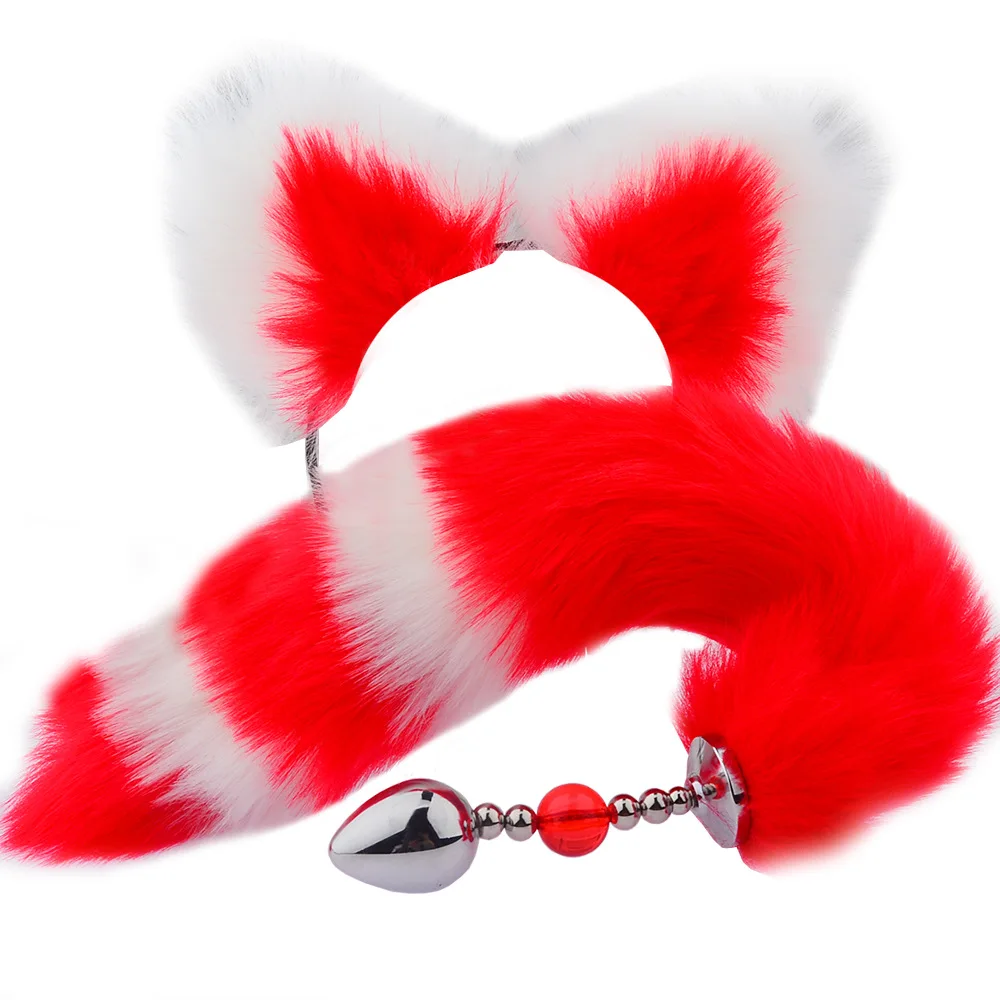 

New Removable Metal Anal Plug Cute Plush Ear Headbands With Fox Rabbbit Tail Erotic Cosplay Adult Games Sex Toys For Couples