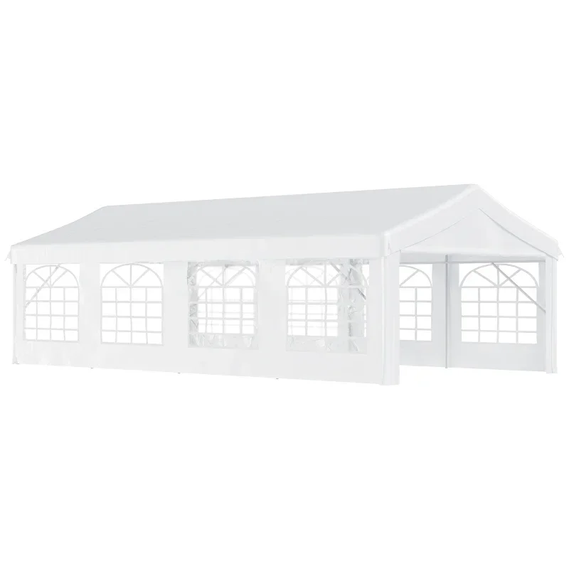 Tenda Per Eventi Per Feste Con Posto Auto Coperto All'Aperto Resistente Bianca 13 'X 26', Padiglione Per Gazebo Con 4 Pareti Laterali, 8 Finestre Per 