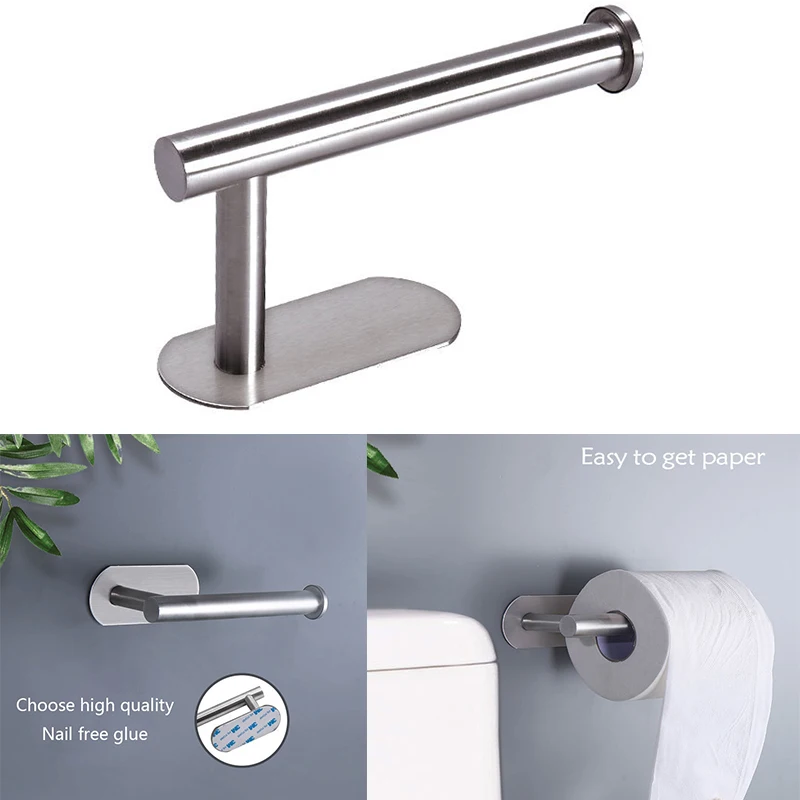No Punching Wall Mounted Toilet Paper Holder Rustproof Anticorrosion Stainless Steel Bathroom Kitchen Toilet Paper Roll Holder toilet paper holder