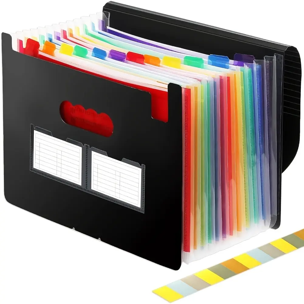 Carpeta de archivos expansible, organizador de archivos de acordeón portátil de gran capacidad, tamaño A4, 12 bolsillos, para aula y oficina