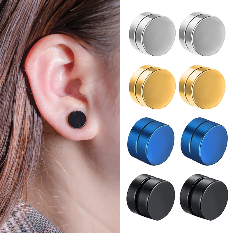 2Pcs Punk Mens Strong Magnet Magnetic Ear Stud Set Non Piercing Earrings Fake Earrings Gift for Boyfriend Lover Jewelry