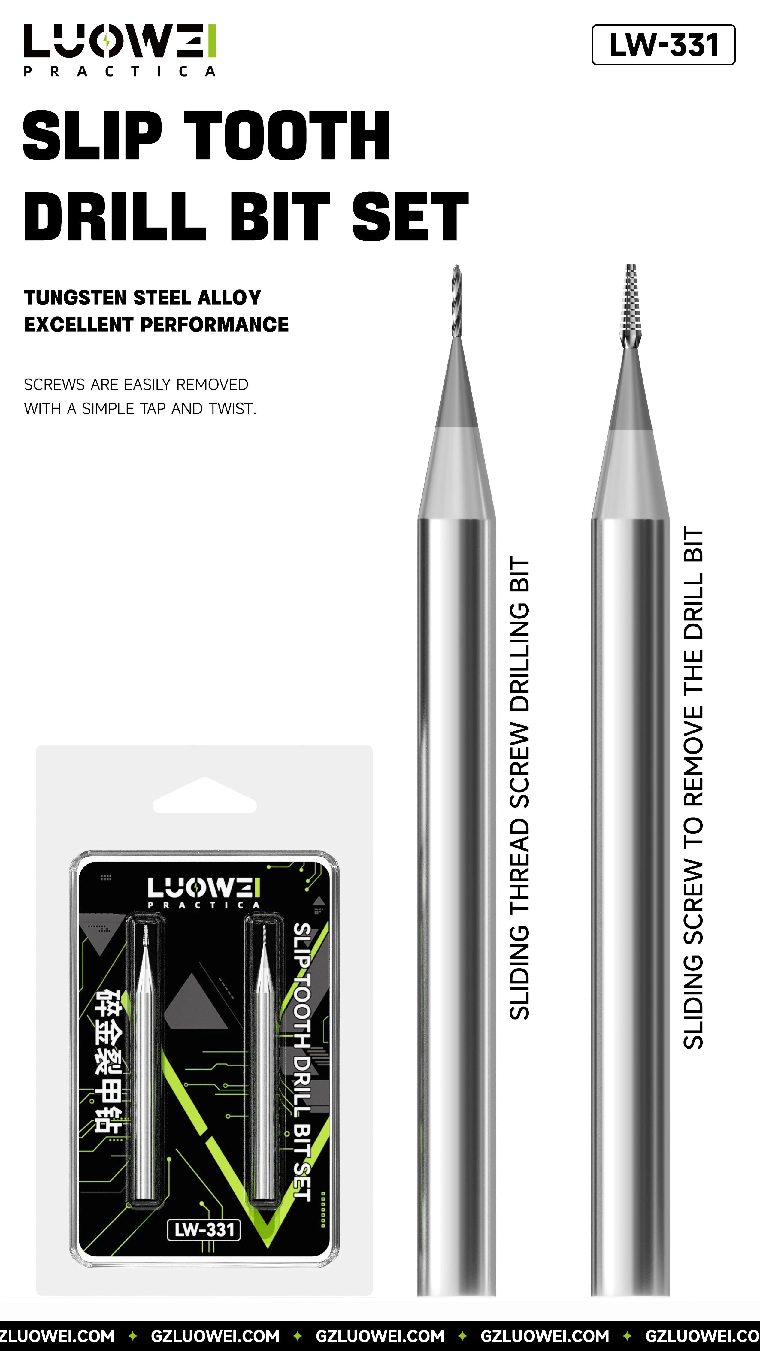LUOWEI LW-331 Schraubenausdreher-Bohrer-Set 2-teilig Hochharte Legierung für Beschädigte Schrauben Entfernung Handy-Motherboard Reparaturwerkzeuge – Detail 1
