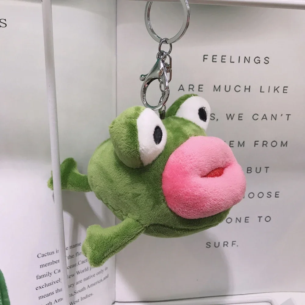 Big Mouth Frog Keychain Plush Toy Sausage Mouth Frog Pendant Keychain Baby Back Decoration Doll Send Friends Birthday Gifts