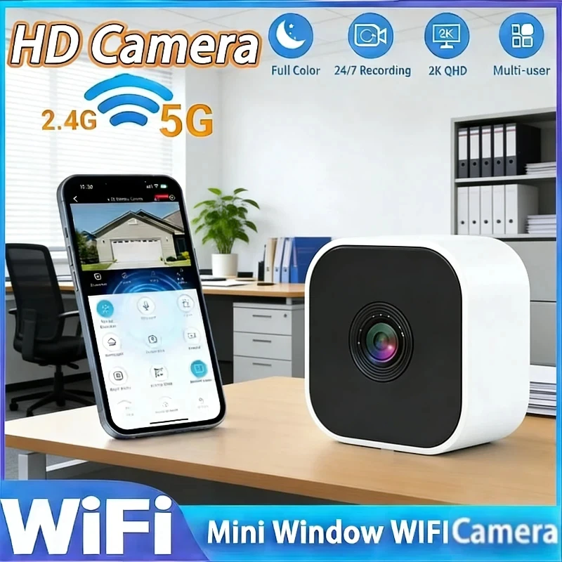 WiFi 창문 카메라 2.4/5GHz 3MP 풀 컬러 야간 투시경 실내 보안 카메라는 창문 감시를 통해 실외 카메라를 대체합니다.
