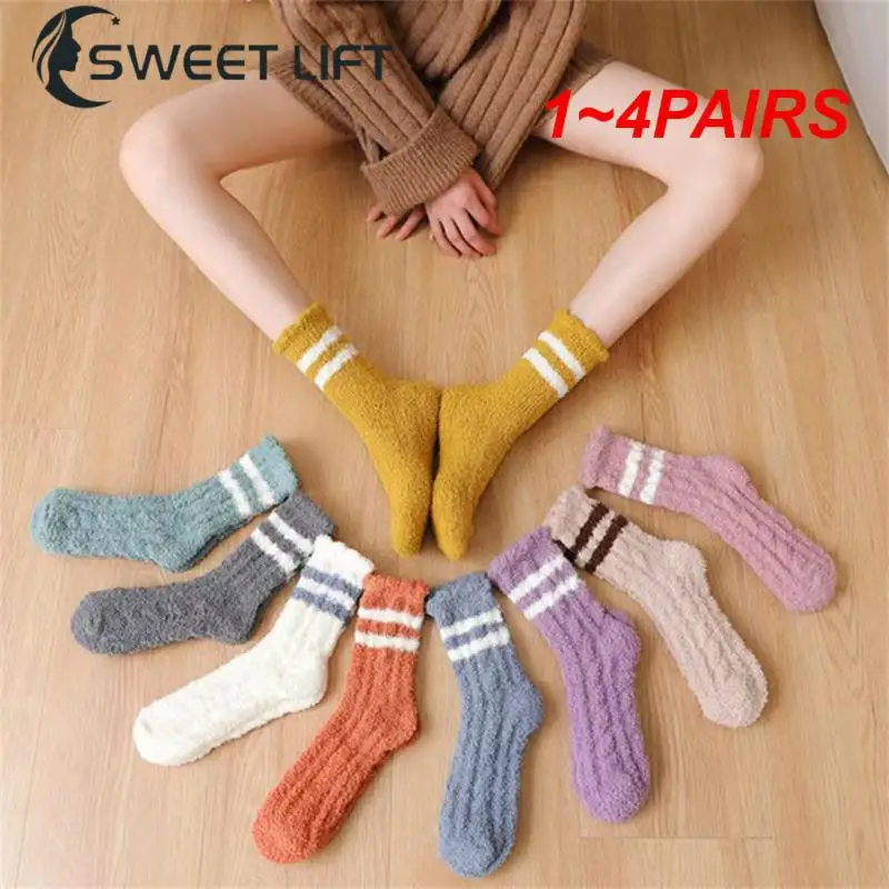 

1~4PAIRS Winter Socks Women Autumn Winter Coral Velvet Snow Socks Cute Thickened Soft Elastic Home Boots Floor Sleep Socks